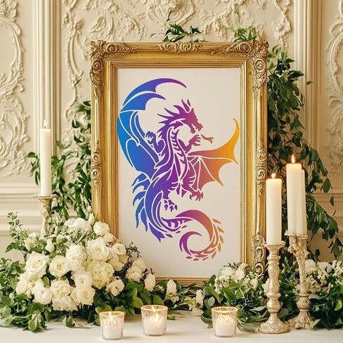 Mayjoydiy Dragon Stencils للطلاء ، A4 مقاس 11.7x8.3 بوصة ، 2 عبوة مع فرشاة الطلاء ، قوالب حرفية قابلة لإعادة الاستخدام لخشب DIY in Saudi Arabia