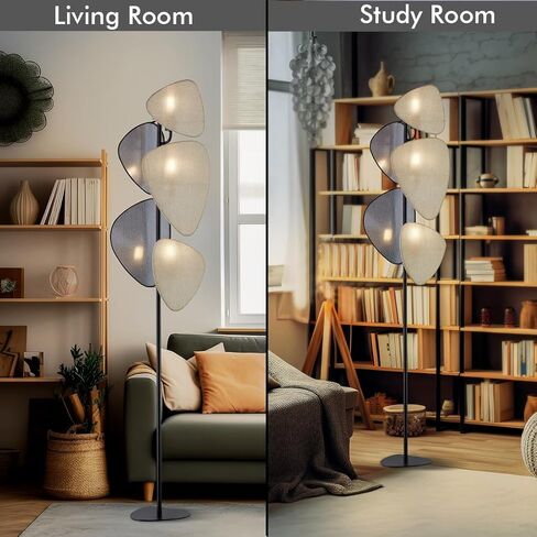 WOXXX Modern Boho Corner Floor Lamp with 5 Weave Shades - Tall Reading Lamp for Living Room, Bedroom, Office (Beige) in Kuwait