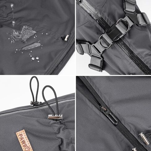 Dog Raincoat with Harness for Medium and Large Dogs, Adjustable Waterproof Dog Rain Jacket,Reflective Rainproof Puppy 4 Legs Raincoat-Grey,4XL in Kuwait