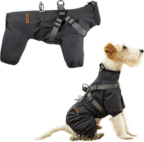 Dog Raincoat with Harness for Medium and Large Dogs, Adjustable Waterproof Dog Rain Jacket,Reflective Rainproof Puppy 4 Legs Raincoat-Grey,4XL in Kuwait