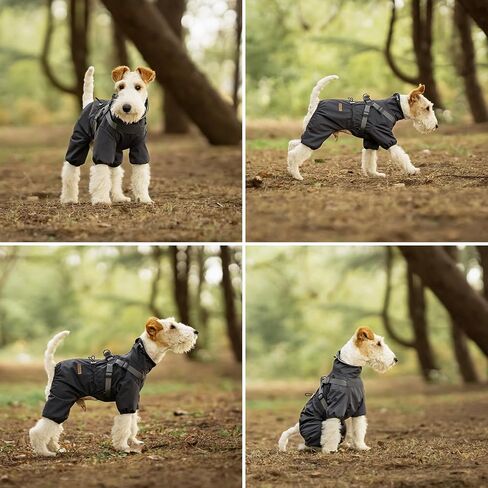 Dog Raincoat with Harness for Medium and Large Dogs, Adjustable Waterproof Dog Rain Jacket,Reflective Rainproof Puppy 4 Legs Raincoat-Grey,4XL in Kuwait