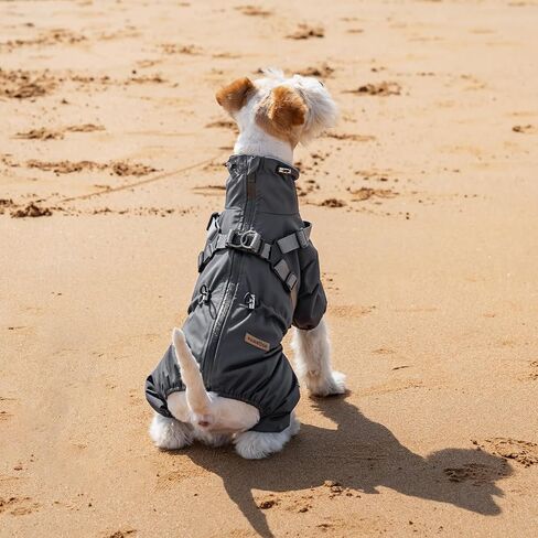 Dog Raincoat with Harness for Medium and Large Dogs, Adjustable Waterproof Dog Rain Jacket,Reflective Rainproof Puppy 4 Legs Raincoat-Grey,4XL in Kuwait