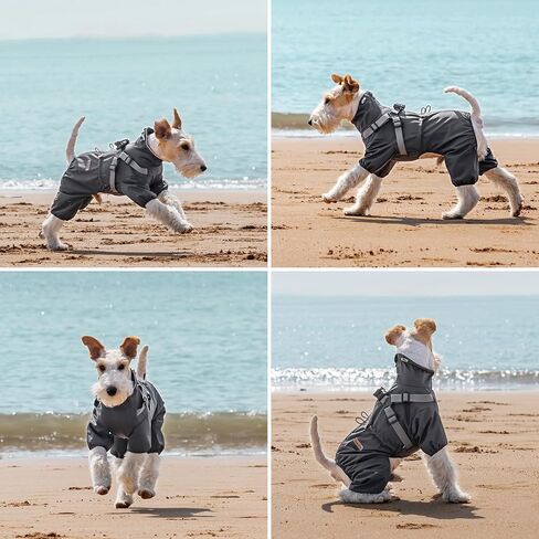 Dog Raincoat with Harness for Medium and Large Dogs, Adjustable Waterproof Dog Rain Jacket,Reflective Rainproof Puppy 4 Legs Raincoat-Grey,4XL in Kuwait