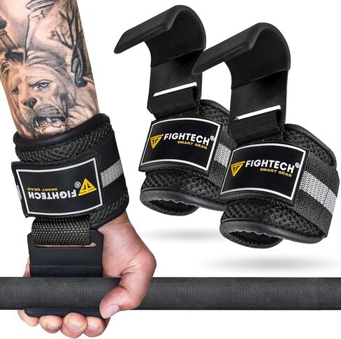 خطافات رفع الأثقال ومقابض سحب من FIGHTECH - خطافات رفع متعددة الاستخدامات مع أشرطة خطافية متينة لدعم خطافات الطاقة، ومقابض رفع معززة لأقصى تدريب على القوة in Kuwait