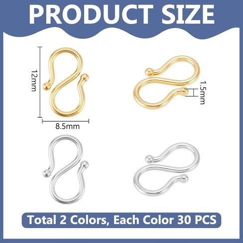 UNICRAFTALE 40Pcs 2 Color 2 Size S-Hook Clasps Stainless Steel Bracelet Clasps Gold Necklace Hook Fastener Clasp S Hook Clasp Connectors S Wire Hooks for Jewelry Making in Saudi Arabia