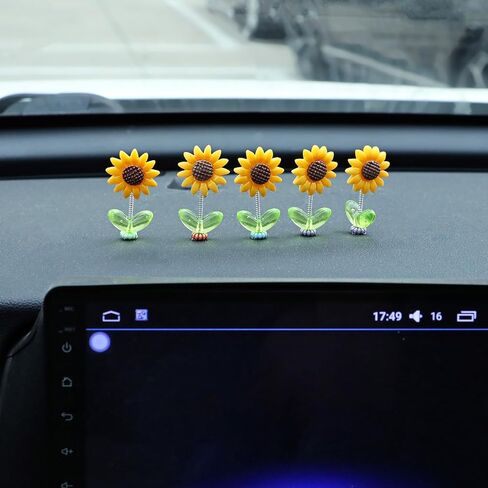 5pcs Sunflower Car Dashboard Decorations Bobblehead Sunflowers Car Ornament Dozy Hoome Mozy Home عباد الشمس للسيارات الداخلية للنساء ، للسيارات اللطيفة للسيارات الداخلية الحلي المكتبية in Kuwait