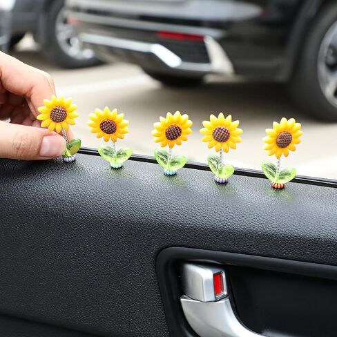 5pcs Sunflower Car Dashboard Decorations Bobblehead Sunflowers Car Ornament Dozy Hoome Mozy Home عباد الشمس للسيارات الداخلية للنساء ، للسيارات اللطيفة للسيارات الداخلية الحلي المكتبية in Kuwait