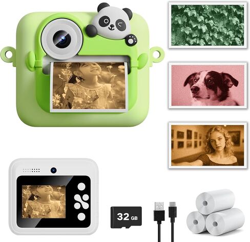 Kids Camera Instant Print with Color Printing Paper and Protective Case 32GB Card, Front Rear Dual Selfie Kids Camera with 1080P Videos, Christmas Birthday Gifts for Girls and Boys Age 3-12 (White) in Saudi Arabia