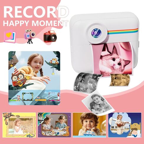 Kids Camera Instant Print with Color Printing Paper and Protective Case 32GB Card, Front Rear Dual Selfie Kids Camera with 1080P Videos, Christmas Birthday Gifts for Girls and Boys Age 3-12 (White) in Saudi Arabia
