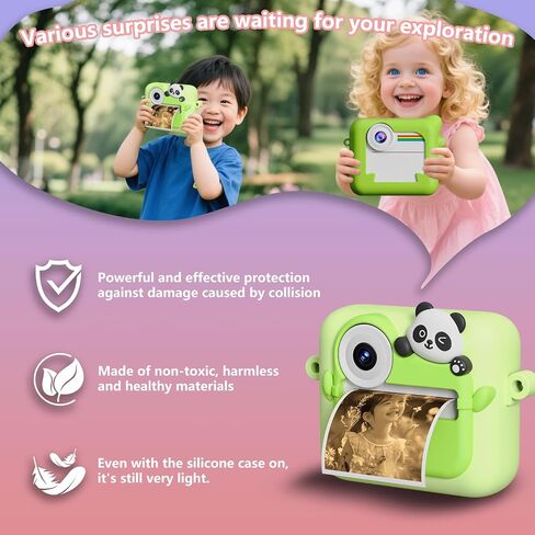 Kids Camera Instant Print with Color Printing Paper and Protective Case 32GB Card, Front Rear Dual Selfie Kids Camera with 1080P Videos, Christmas Birthday Gifts for Girls and Boys Age 3-12 (White) in Saudi Arabia