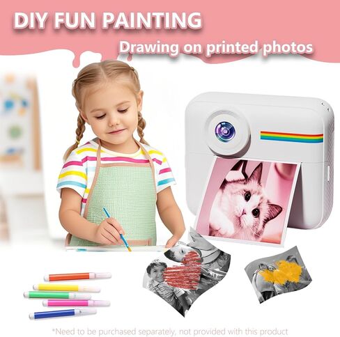 Kids Camera Instant Print with Color Printing Paper and Protective Case 32GB Card, Front Rear Dual Selfie Kids Camera with 1080P Videos, Christmas Birthday Gifts for Girls and Boys Age 3-12 (White) in Saudi Arabia