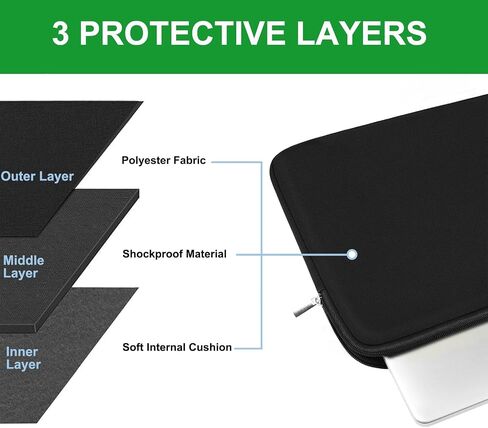 Laptop Sleeve Case 15.6 inch, Protective Briefcase Carrying Computer Bag, Traveling Portable Laptop Cover Compatible with MacBook, HP, Dell, Asus, Lenovo, Black in Saudi Arabia