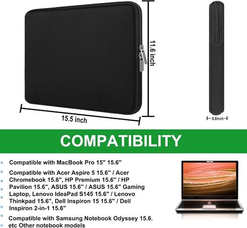 Laptop Sleeve Case 15.6 inch, Protective Briefcase Carrying Computer Bag, Traveling Portable Laptop Cover Compatible with MacBook, HP, Dell, Asus, Lenovo, Black in Saudi Arabia