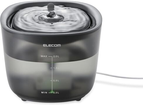 Elecom Silent Pet Water Fountain للقطط والكلاب ، تشغيل 9DB Ultra Head ، سعة 2 لتر ، سهلة التفكيك والنظيفة ، ترشيح 3 طبقات ، مضخة لاسلكية ، أوضاع ضوء LED (أسود) in Kuwait