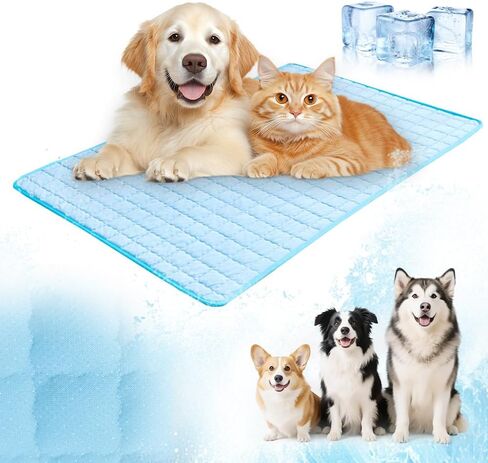 Dog Cooling Mat, 2025 New Pet Ice Silk Mat, Pet Cooling Mat Ice Silk Coolings Mats for Dogs & Cats, with Non-Slip & Foldable Summer Reusable Pets Cool Mats (Blue, 35.5 * 23.6 inches) in Saudi Arabia