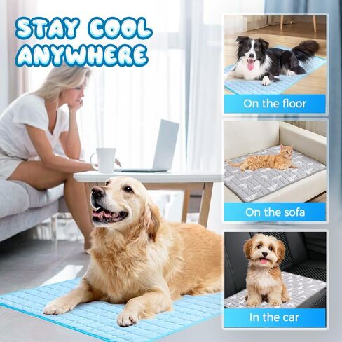 Dog Cooling Mat, 2025 New Pet Ice Silk Mat, Pet Cooling Mat Ice Silk Coolings Mats for Dogs & Cats, with Non-Slip & Foldable Summer Reusable Pets Cool Mats (Blue, 35.5 * 23.6 inches) in Saudi Arabia