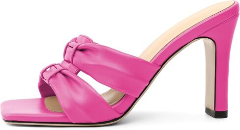 SAMMITOP Women's Square Toe Heels Knot Strap Chunky High Heeled Sandals Comfortable Slip On Mules Slide for Party Dating Daily 3.7 Inch in Saudi Arabia