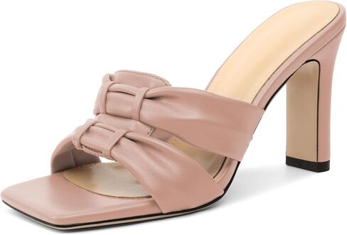 SAMMITOP Women's Square Toe Heels Knot Strap Chunky High Heeled Sandals Comfortable Slip On Mules Slide for Party Dating Daily 3.7 Inch in Saudi Arabia