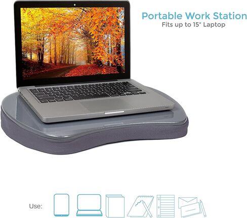 طاولة سرير المكتب الصغيرة المصغرة مع رغوة الذاكرة - الأزرق - العمل من الصفحة الرئيسية - صينية لابتيك لاب - مكتب سفر محمول - رائع لقراءة تلوين كتابة على أريكة السرير - مقبض in Kuwait