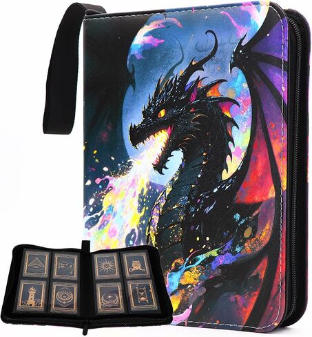Colorful Dragon Card Binder ، 400 Pocket Card Album for Girls Gifts ، Fashion Dragon Art Trading Game حامل بطاقة بطاقة لبطاقات الحجم القياسية ، Collectible Game Collection (400 Pocket (3 Ring) in Saudi Arabia