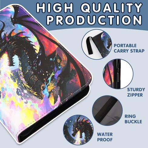 Colorful Dragon Card Binder ، 400 Pocket Card Album for Girls Gifts ، Fashion Dragon Art Trading Game حامل بطاقة بطاقة لبطاقات الحجم القياسية ، Collectible Game Collection (400 Pocket (3 Ring) in Saudi Arabia