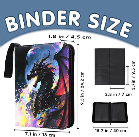 Colorful Dragon Card Binder ، 400 Pocket Card Album for Girls Gifts ، Fashion Dragon Art Trading Game حامل بطاقة بطاقة لبطاقات الحجم القياسية ، Collectible Game Collection (400 Pocket (3 Ring) in Saudi Arabia
