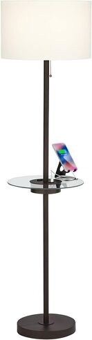 360 Lighting Caper Modern Floor Lamp with Tray Table USB and AC Power Outlet in Base 60.5" Tall Bronze Metal Off White Fabric Drum Shade for Living Room Reading House Bedroom in Saudi Arabia