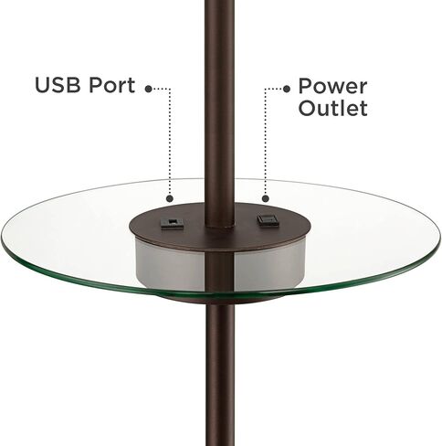 360 Lighting Caper Modern Floor Lamp with Tray Table USB and AC Power Outlet in Base 60.5" Tall Bronze Metal Off White Fabric Drum Shade for Living Room Reading House Bedroom in Saudi Arabia