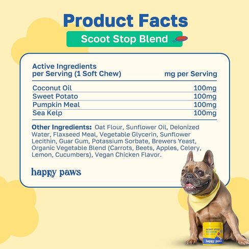 Scoot Stop Dog Chews, Anal Gland Support for Dogs, Soft Chews with Coconut Oil, Pumpkin, Sweet Potato & Sea Kelp for Healthy Digestion, Organic, Non GMO, Vegan, Chicken Flavor, 100 Count in Kuwait