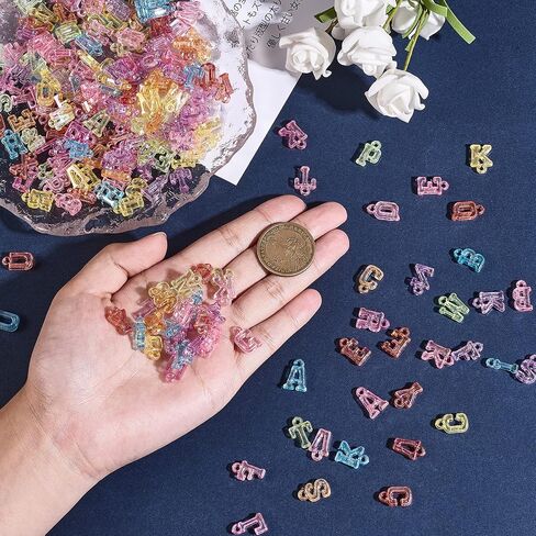 UR URLIFEHALL 1100 PCS أحرف أولية سحر الشفافة الشفافة أكريليك تشامز الأبجدية سحر AB مطلية لصنع المجوهرات DIY in Kuwait