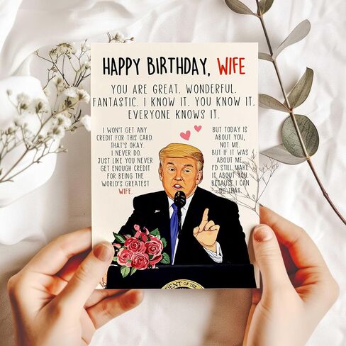 Funny Birthday Card Gift for Wife, Unique Wife Birthday Cards Gifts from Husband, Sweet Valentine's Day Gifts for Her, Unique Anniversary Card, Trump Love Card for Women in Kuwait