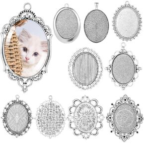 10Pcs Blank Bezel Pendant Trays Oval Bezel Pendant Blanks Settings Photo Charms for Jewelry Making DIY Findings (30x40mm)