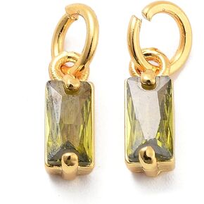 Pandahall 12Pcs 18K Gold Plated Rectangle Charms Cubic Zirconia Birthstone Charms Brass Crystal CZ Stone Pendants with Jump Ring for Jewelry Making Necklace Bracelet Earring