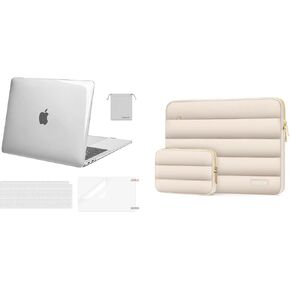 MOSISO Compatible with MacBook Air 13 inch Case 2022, 2021-2018 Release A2337 M1 A2179 A1932, Plastic Hard Shell&Keyboard Cover&Screen Protector&Storage Bag&Bag with Small Case, Transparent&Sand