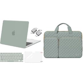 Mosiso متوافق مع MacBook Air 13.6 بوصة العلبة 2022 2023 2024 الإصدار M3 A3113 M2 A2681 مع معرف اللمس ، قشرة الصلابة البلاستيكية وغطاء لوحة المفاتيح ووقاية الشاشة ونوعها C & Bag مع جيوب ، أخضر عتيق