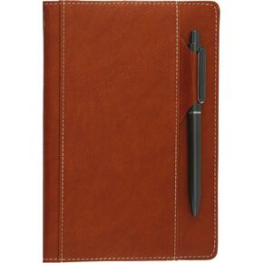 Premium Notebook with Pen and Pen Holder Clip, Card Pockets, 240 Sheets, College Ruled, 80GSM, Suitable for Work, Study, Diary and Other Scenarios, Suitable for Both Men and Women (brown)