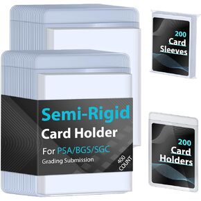 100ct Semi-Rigid Card Holder and 100ct Penny Sleeves, Grading Card Sleeves for PSA, BGS, SGC, Card Submission Kit with 1/2" Lip, Toploader Card Protectors for Grade Sending Collection Trading