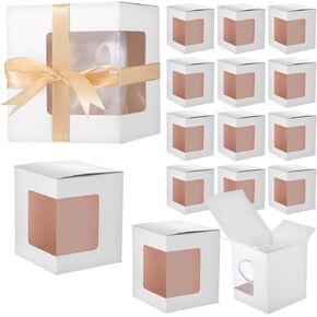 50 Pcs White Mug Boxes for Gifts, Coffee Mug Gift Box for Blanks Sublimation Mugs Packaging Transparent Ceramic Coffee Cups Gift Box, Decorative Party Favor Gift Packaging Box with Lid (White)