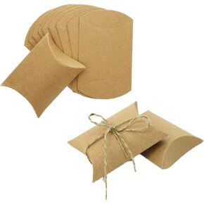 AKOAK Kraft Paper Pillow Box, Candy Favor Gift Boxes for Wedding Birthday and Christmas,Pack of 50 with 50 Pcs Jute Twines