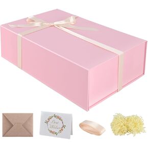 Brothersbox Black Gift Box 13.8"x9"x4.3" Large Gift Boxes for Presents with Magnetic Lid, Ribbon, Shredded Filler, Card, Collapsible Bridesmaid Proposal Box for Birthday Wedding Mothers Day Christmas