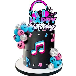 32 PCS Blue Pink Balls Cake Toppers - Mirror Balls Disco Theme Party Supplies for Baby Shower, Rap Music Birthday Party Cake Decorations (style1)