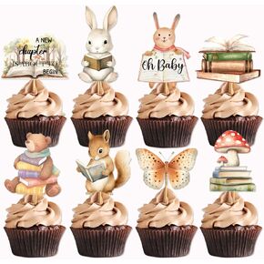 24 Pcs Storybook Baby Shower Cupcake Toppers Story Book Welcome Baby Cake Decorations Storybook Baby Shower Decorations Cute Animals A New Chapter Cupcake Toppers for Welcome Baby Theme Party