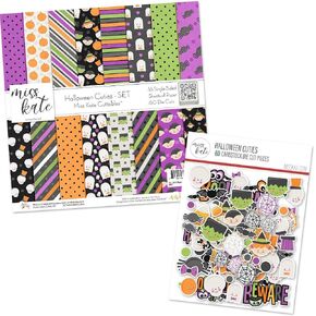 Die Cuts & Paper Set – Halloween Cuties – for Trick or Treat October 31st - 16 Single-Sided 12"x12" Sheets & Over 60 Coordinating Die Cuts - Scrapbook - by Miss Kate Cuttables