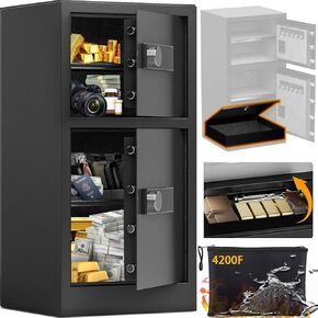KAER 5.1 Cuft Safe Box Fireproof Waterproof with Drawer, 3 Unlock Methods, Vibration Alert & Silent Mode, Waterproof Safes for Home, Office, Valuables