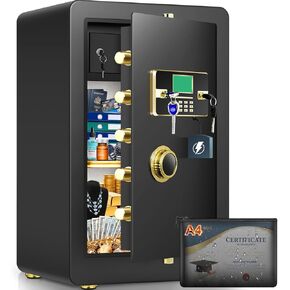 5.8 Cub Large Fireproof Safe, Home Safe Water and Fireproof, Large Document Safes With Digital Combination Lock, Smart Alert, Removable Shelf, LED Light, Fireproof Safes for Money Jewelry Valuables
