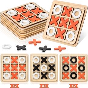 Meooeck 6 Pieces Wooden Tic Tac Toe Game Mini Board Game XO Chess Board Family Toys Birthday Party Favors, Goody Bag Stuffers(Classic Color)
