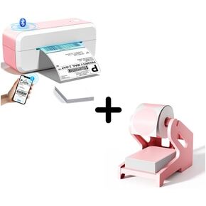 Pink Bluetooth Thermal Shipping Label Printer, with Pink Label Holder