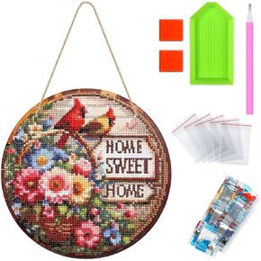 Liccyy Hang Sign 5D Diamond Art Painting Kit for Adult Beginner and Tools, DIY Gem Bead Art Wooden Round Plaque Full Drill Paint by Number Pendants for Home Garden Wall Decor,Bird 8.7"*8.7"