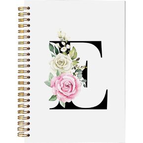 Floral Monogrammed E Spiral Notebooks – Initial Letter E Hardcover Journals, Cute Custom Hardcover Notebook Journal for Writing, Customized Monogram Personalized Gifts for Women/Girls/Teachers