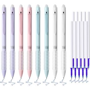 Temiary 18 Pcs Retractable Erasable Gel Ink Pens, 8 Pens & 10 Refills Aesthetic Refillable Pen with Eraser, 0.5 mm Fine Point Smooth Writing for Crossword Puzzles Journal (Black Ink)
